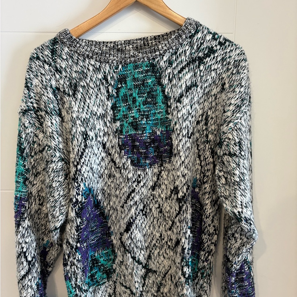 Men's Crewneck Sweater - Black and Green Pattern